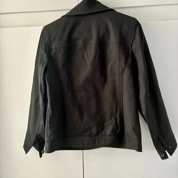 Linda Allard Ellen Tracy Black, Double Breasted Crop Peacoat Style Jacket - Picture 5 of 11